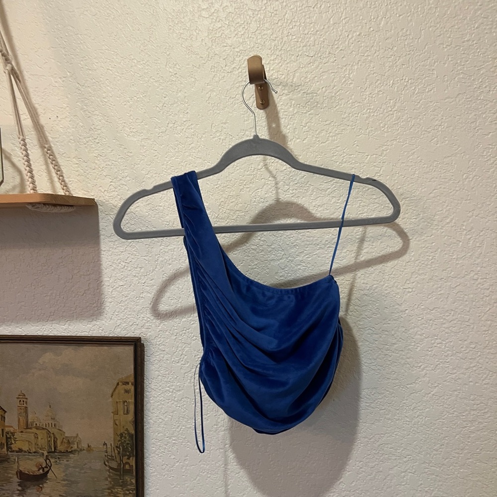 LIONESS Blue One-Shoulder Draped